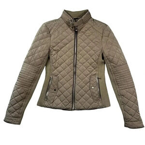 Zara Woman Quilted Jacket Camel Tan Contrasting Trim Buckle Neck Size Small